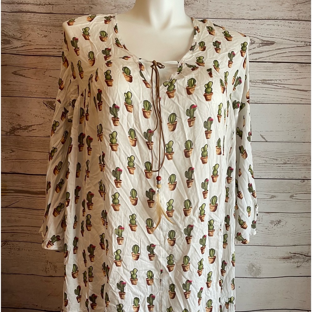 Chloah Cactus Patten Peasant Dress Size M